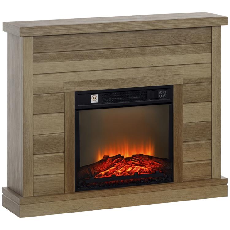 Electric fireplace, 3D flame effect, 3 settings, timer, remote control, natural wood