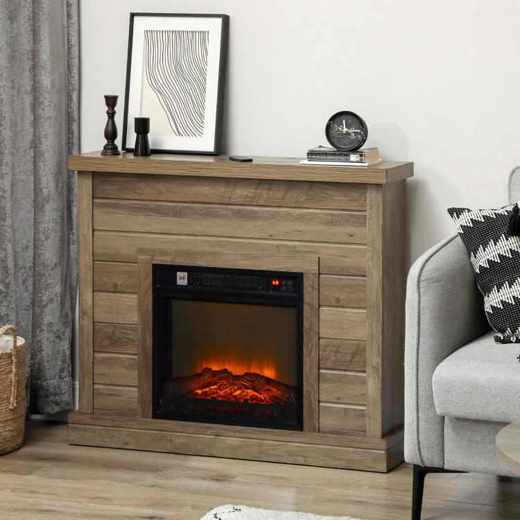 Electric fireplace, 3D flame effect, 3 settings, timer, remote control, natural wood