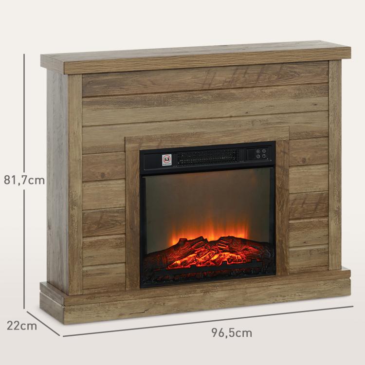 Electric fireplace, 3D flame effect, 3 settings, timer, remote control, natural wood
