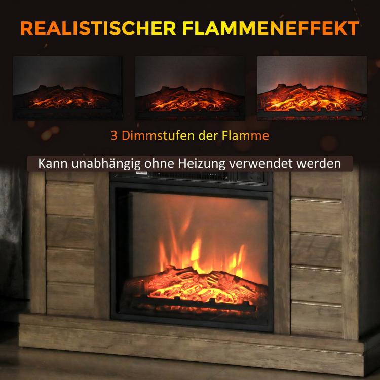 Electric fireplace, 3D flame effect, 3 settings, timer, remote control, natural wood