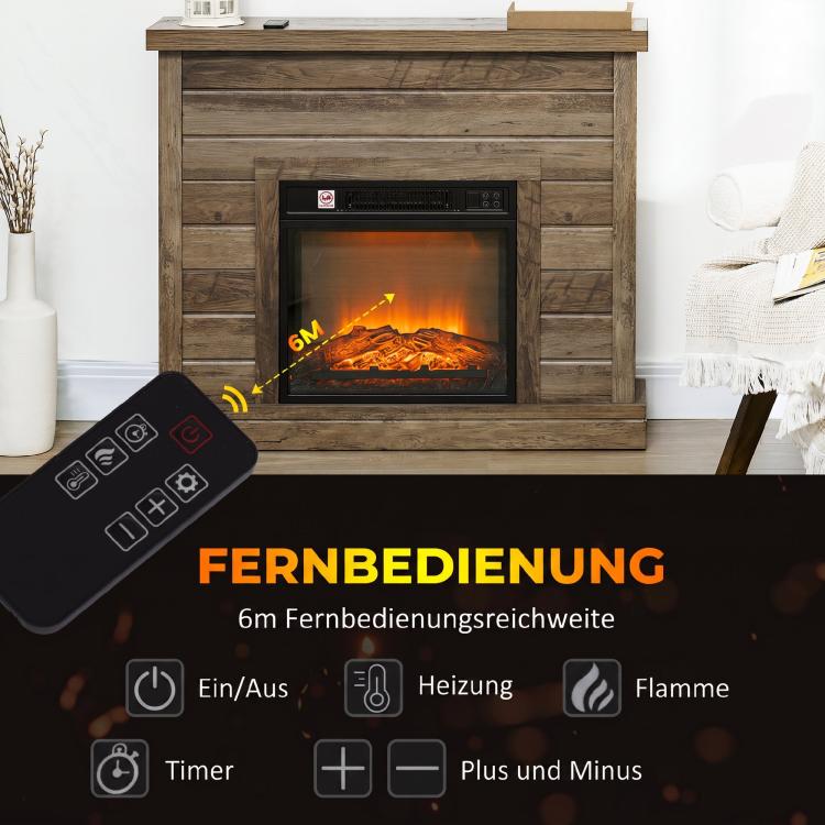 Electric fireplace, 3D flame effect, 3 settings, timer, remote control, natural wood