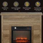 Electric fireplace, 3D flame effect, 3 settings, timer, remote control, natural wood
