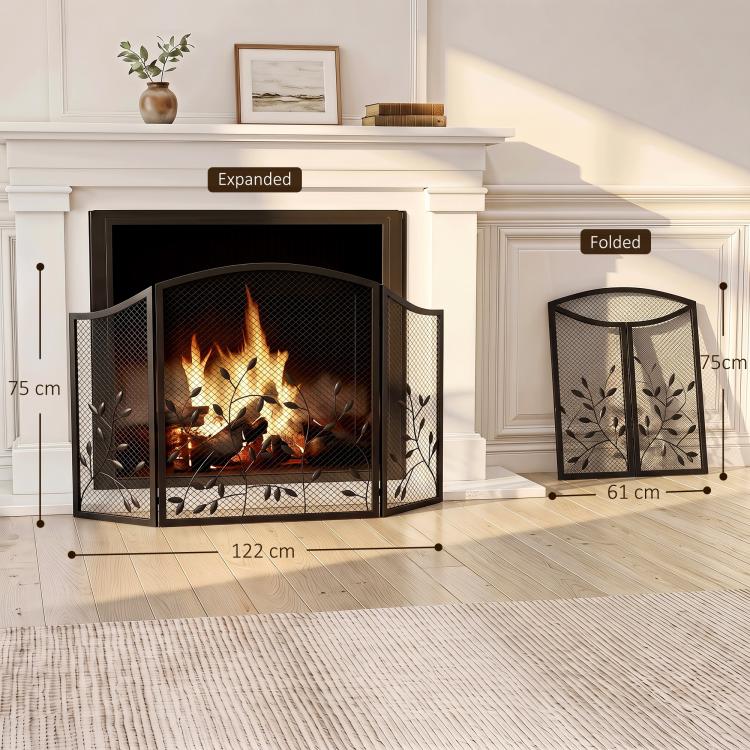 3-Panel Folding Fireplace Screen 122 x 1 x 75 cm Black