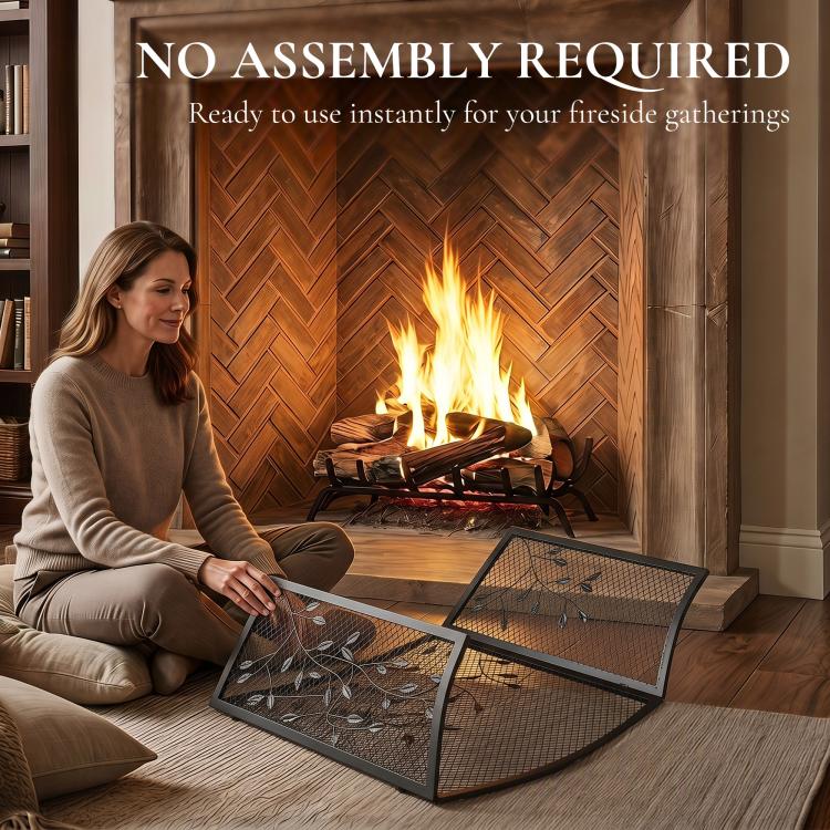 3-Panel Folding Fireplace Screen 122 x 1 x 75 cm Black