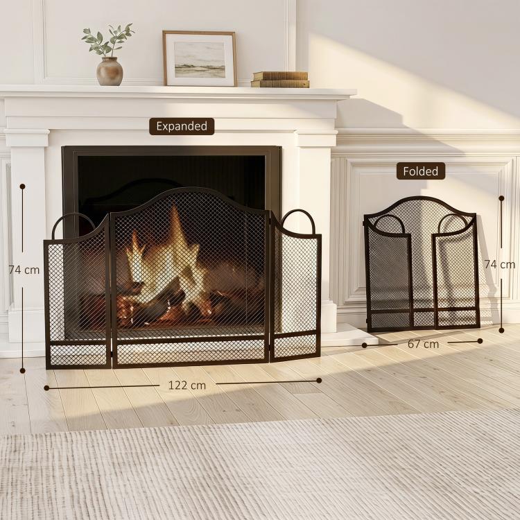 Floral 3-Panel Folding Fireplace Screen 122 x 1 x 74 cm Black