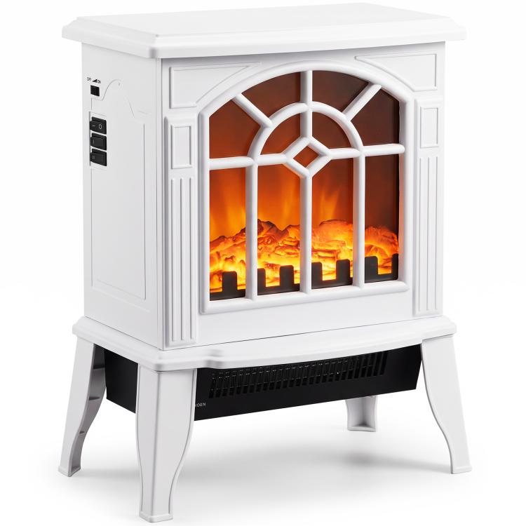Freestanding Electric Fireplace, Electric Log Burner w/ LED Flame Effect, Overheating Safety System, 1000W/2000W, White