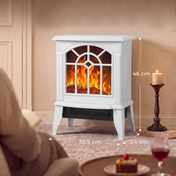 Freestanding Electric Fireplace, Electric Log Burner w/ LED Flame Effect, Overheating Safety System, 1000W/2000W, White