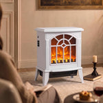 Freestanding Electric Fireplace, Electric Log Burner w/ LED Flame Effect, Overheating Safety System, 1000W/2000W, White