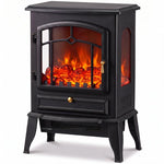 Electric Fireplace Stove, 1000/2000W 3-Sided Freestanding Fireplace Heater with 3D Flame Log, Thermostat, Black