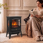 Electric Fireplace Stove, 1000/2000W 3-Sided Freestanding Fireplace Heater with 3D Flame Log, Thermostat, Black