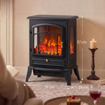 Electric Fireplace Stove, 1000/2000W 3-Sided Freestanding Fireplace Heater with 3D Flame Log, Thermostat, Black