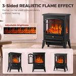Electric Fireplace Stove, 1000/2000W 3-Sided Freestanding Fireplace Heater with 3D Flame Log, Thermostat, Black