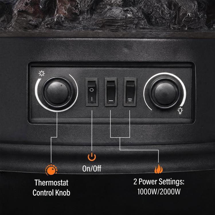 Electric Fireplace Stove, 1000/2000W 3-Sided Freestanding Fireplace Heater with 3D Flame Log, Thermostat, Black