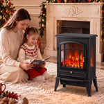 Electric Fireplace Stove, 1000/2000W 3-Sided Freestanding Fireplace Heater with 3D Flame Log, Thermostat, Black