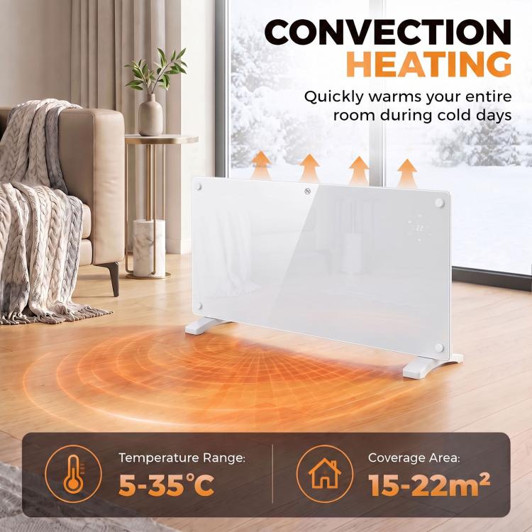 Smart Panel Heater Wall Mounted Freestanding, Electric Heater with Weekly Timer, Open Window & Anti-Frost, 2000W, White