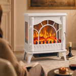 3-Sided Glass Electric Fire Fan Heater, Electric Fireplace Stove Freestanding Log Burner with Flame Effect, White