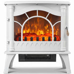 3-Sided Glass Electric Fire Fan Heater, Electric Fireplace Stove Freestanding Log Burner with Flame Effect, White