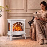 3-Sided Glass Electric Fire Fan Heater, Electric Fireplace Stove Freestanding Log Burner with Flame Effect, White