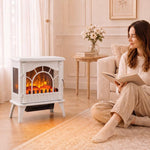 3-Sided Glass Electric Fire Fan Heater, Electric Fireplace Stove Freestanding Log Burner with Flame Effect, White