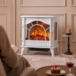 3-Sided Glass Electric Fire Fan Heater, Electric Fireplace Stove Freestanding Log Burner with Flame Effect, White