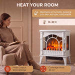 3-Sided Glass Electric Fire Fan Heater, Electric Fireplace Stove Freestanding Log Burner with Flame Effect, White