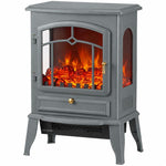 Electric Fireplace Stove, 1000/2000W 3-Sided Freestanding Fireplace Heater with 3D Flame Log, Thermostat, Grey