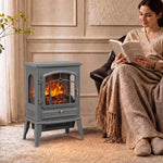 Electric Fireplace Stove, 1000/2000W 3-Sided Freestanding Fireplace Heater with 3D Flame Log, Thermostat, Grey