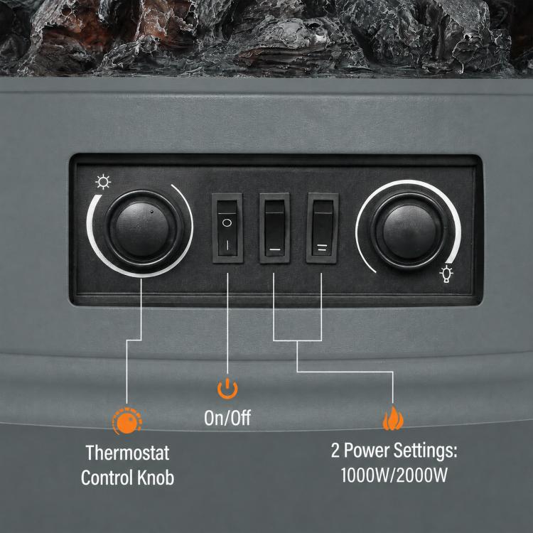 Electric Fireplace Stove, 1000/2000W 3-Sided Freestanding Fireplace Heater with 3D Flame Log, Thermostat, Grey