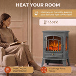 Electric Fireplace Stove, 1000/2000W 3-Sided Freestanding Fireplace Heater with 3D Flame Log, Thermostat, Grey