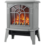 Freestanding Electric Fireplace, Electric Log Burner w/ LED Flame Effect, Overheating Safety System, 1000W/2000W, Grey