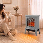 Freestanding Electric Fireplace, Electric Log Burner w/ LED Flame Effect, Overheating Safety System, 1000W/2000W, Grey