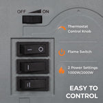 Freestanding Electric Fireplace, Electric Log Burner w/ LED Flame Effect, Overheating Safety System, 1000W/2000W, Grey