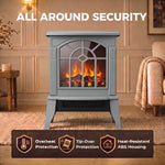 Freestanding Electric Fireplace, Electric Log Burner w/ LED Flame Effect, Overheating Safety System, 1000W/2000W, Grey