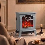 Freestanding Electric Fireplace, Electric Log Burner w/ LED Flame Effect, Overheating Safety System, 1000W/2000W, Grey