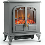 Freestanding Electric Fireplace Stove Heater with LED Fire Flame Effect Grey