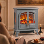 Freestanding Electric Fireplace Stove Heater with LED Fire Flame Effect Grey