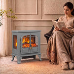 Freestanding Electric Fireplace Stove Heater with LED Fire Flame Effect Grey