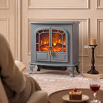 Freestanding Electric Fireplace Stove Heater with LED Fire Flame Effect Grey