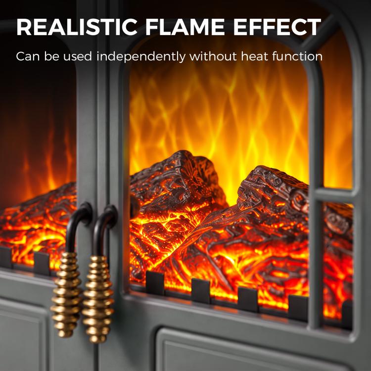 Freestanding Electric Fireplace Stove Heater with LED Fire Flame Effect Grey