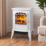 Electric Fireplace Stove, 1000W/2000W, Freestanding Electric Fire with LED Flame Effect, Adjustable Thermostat, White
