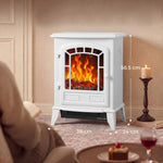 Electric Fireplace Stove, 1000W/2000W, Freestanding Electric Fire with LED Flame Effect, Adjustable Thermostat, White