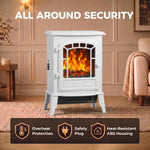 Electric Fireplace Stove, 1000W/2000W, Freestanding Electric Fire with LED Flame Effect, Adjustable Thermostat, White