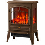 Electric Fireplace Stove, 1000/2000W 3-Sided Freestanding Fireplace Heater with 3D Flame Log, Thermostat, Brown