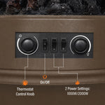 Electric Fireplace Stove, 1000/2000W 3-Sided Freestanding Fireplace Heater with 3D Flame Log, Thermostat, Brown