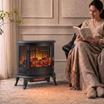 Electric Fireplace Stove, Freestanding Electric Fire Heater with Realistic LED Flame, 2000W, Black