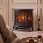 Electric Fireplace Stove, Freestanding Electric Fire Heater with Realistic LED Flame, 2000W, Black