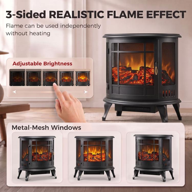 Electric Fireplace Stove, Freestanding Electric Fire Heater with Realistic LED Flame, 2000W, Black