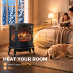 Electric Fireplace Stove, Freestanding Electric Fire Heater with Realistic LED Flame, 2000W, Black