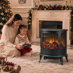 Electric Fireplace Stove, Freestanding Electric Fire Heater with Realistic LED Flame, 2000W, Black