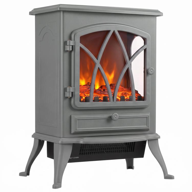 1kW-2kW Vintage Electric Fireplace Heater - Grey